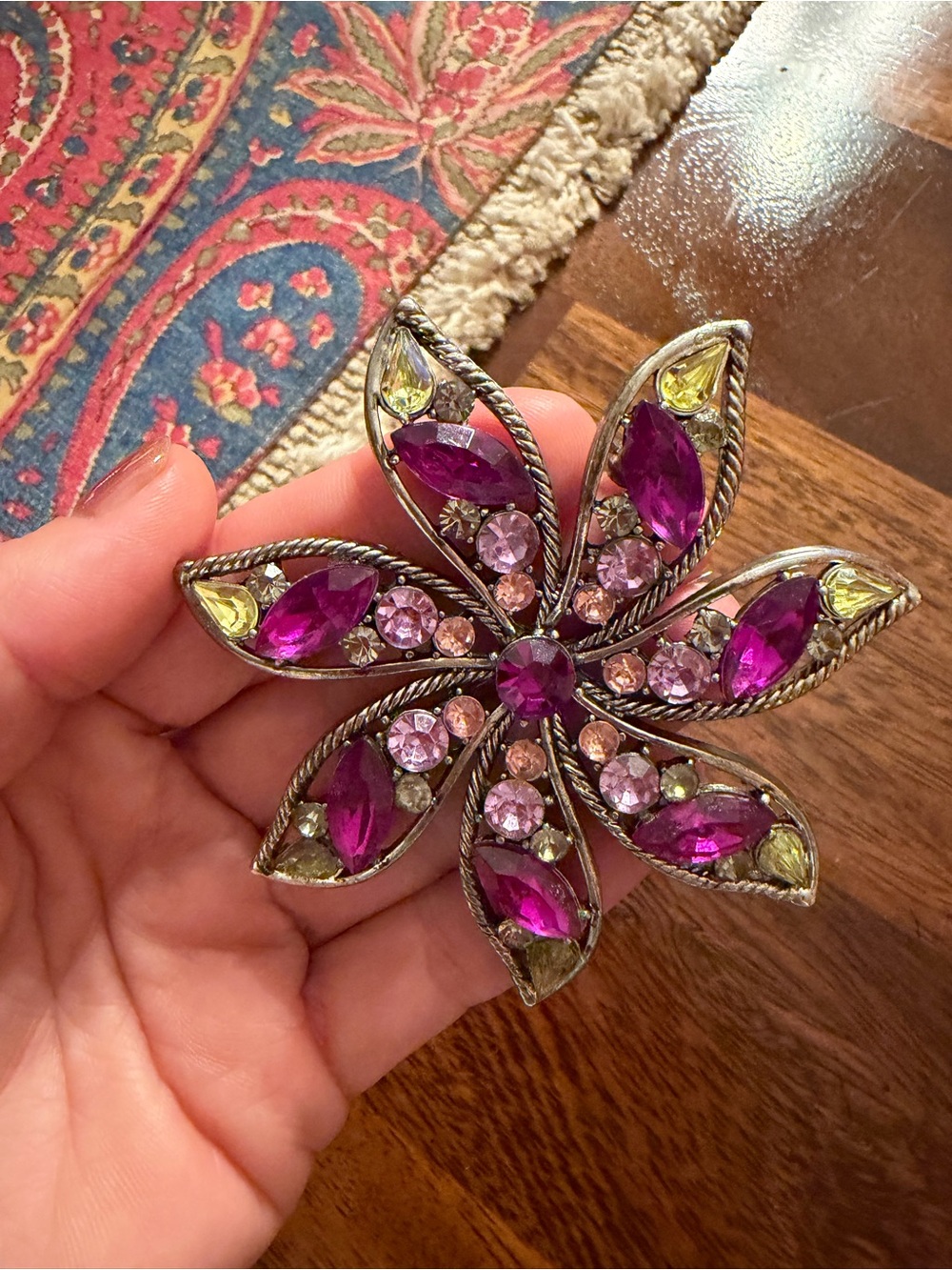 Vintage-Purple Floral Crystal Brooch, never worn